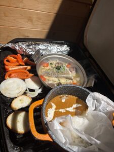 夜ご飯BBQ、カレー、アクアパッツァに焼き野菜